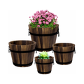 Planteer Pots 4-Pack Wooden Whiskey Barrel Planters Rustic Garden Set