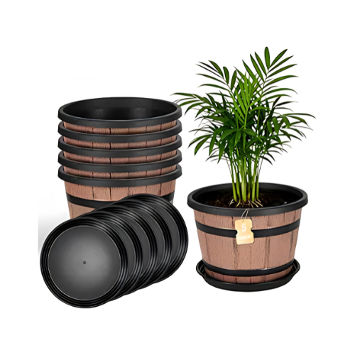 Planteer Pots 5-Pack 12 Inch Whiskey Barrel Planters with Saucer