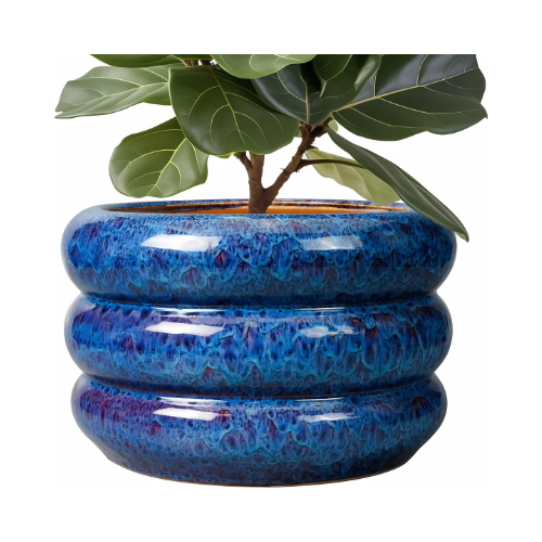 Planteer Pots 13.5 Inch Blue Ceramic Planter with Drainage